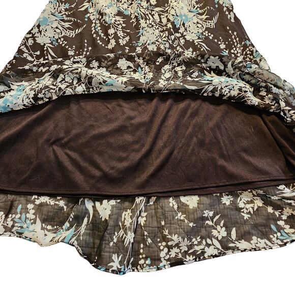 Lane Bryant Dress Sz 16W Floral Maxi Flouncy Ruffled Brown Cream Teal Coquette - Picture 5 of 9